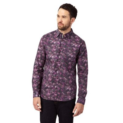 Purple floral print button-down shirt